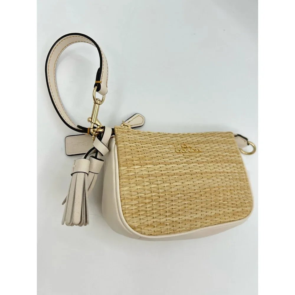 Coach Straw and Leather Women Wristlet